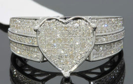 .85 CARAT DIAMOND STERLING SILVER RHODIUM HEART ENGAGEMENT BRIDAL WEDDING RING
