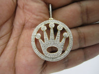
              1.65 CARAT MEN STERLING SILVER YELLOW GOLD FINISH LARGE 1.75" DIAMOND CROWN PENDANT CHARM PIECE
            