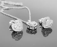 
              10K WHITE GOLD .60 CARAT REAL DIAMOND HEART EARRINGS & PENDANT NECKLACE SET WITH WHITE GOLD CHAIN
            