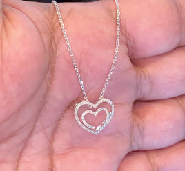 10K WHITE GOLD .20 CARAT REAL DIAMOND HEART PENDANT NECKLACE WITH WHITE GOLD CHAIN