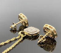 
              10K YELLOW GOLD 1.25 CARAT REAL DIAMOND 9 MM EARRINGS & PENDANT NECKLACE SET WITH YELLOW GOLD CHAIN
            