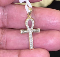 
              10K YELLOW GOLD .40 CARAT 1.25 INCHES REAL DIAMOND ANKH PENDANT CHARM WITH GOLD CHAIN
            
