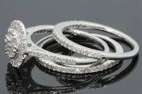 
              10K WHITE GOLD 1.15 CT WOMENS REAL DIAMOND ENGAGEMENT RING 2 WEDDING BANDS SET
            