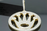 
              1.65 CARAT MEN STERLING SILVER YELLOW GOLD FINISH LARGE 1.75" DIAMOND CROWN PENDANT CHARM PIECE
            