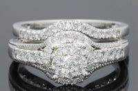 
              10K WHITE GOLD .60 CARAT WOMEN REAL DIAMOND ENGAGEMENT RING WEDDING BAND RING SET
            