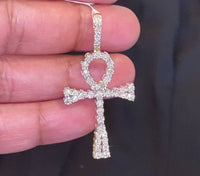
              10K YELLOW GOLD 1.25 CARAT 2 INCHES REAL DIAMOND ANKH CROSS PENDANT CHARM
            
