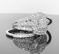 
              10K WHITE GOLD 4 CARAT WOMEN REAL PRINCESS DIAMOND ENGAGEMENT RING 2 WEDDING BANDS RING SET
            
