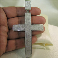 
              3 CARAT LARGE 4 INCHES REAL DIAMONDS STERLING SILVER RHODIUM PLATING CROSS CHARM PENDANT
            