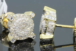 .60 CARAT STERLING SILVER YELLOW GOLD PLATING MENS WOMENS 9 mm 100% REAL DIAMONDS EARRINGS STUDS