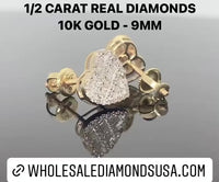 
              10K YELLOW GOLD .60 CARAT REAL DIAMOND 9MM WOMENS HEART HOOPS EARRINGS HUGGIE STUDS
            