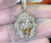 
              10K YELLOW GOLD 1.50 CARAT REAL DIAMOND 1.50 INCHES LION HEAD PENDANT CHARM
            