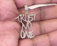 
              10K SOLID YELLOW GOLD .85 CARAT REAL DIAMOND 1.25 INCHES TRUST NO ONE PENDANT CHARM
            