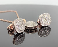 
              10K ROSE GOLD 1.25 CARAT REAL DIAMOND 9 MM EARRINGS & PENDANT NECKLACE SET WITH ROSE GOLD CHAIN
            