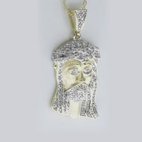 
              10K YELLOW GOLD .50 CARAT REAL DIAMOND 1.5 INCHES MEN JESUS FACE HEAD CROSS CHARM PENDANT
            