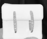 
              10K WHITE GOLD .75 CARAT REAL DIAMOND 20 MM HOOPS EARRINGS HUGGIE STUDS
            