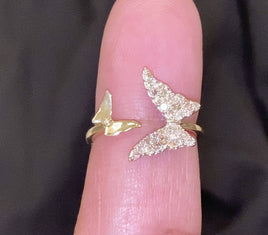 10K SOLID YELLOW GOLD .40 CARAT REAL WOMEN DIAMOND BUTTERFLY RING
