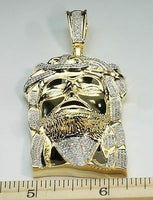 
              2.25 CARAT 3.5" STERLING SILVER YELLOW GOLD DIAMOND JESUS FACE HEAD CROSS CHARM PENDANT
            