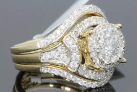 10K YELLOW GOLD 1.50 CARAT WOMENS REAL DIAMOND ENGAGEMENT RING 2 WEDDING BANDS SET