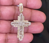 
              10K YELLOW GOLD 3.50 CARAT 2 INCHES REAL DIAMOND MEN CROSS PENDANT CHARM CROSS
            