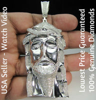 
              2.25 CARAT MENS STERLING SILVER 3.50" DIAMOND JESUS FACE HEAD CROSS CHARM PENDANT
            