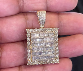 10K YELLOW GOLD 5 CARAT 1.50 INCHES REAL DIAMOND DOG TAG PENDANT CHARM