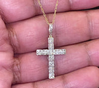 
              10K YELLOW GOLD .75 CARAT 1.25 INCHES REAL DIAMOND CROSS PENDANT WITH GOLD CHAIN
            