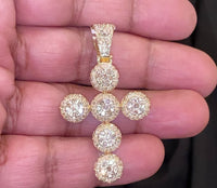 
              10K YELLOW GOLD 2.25 CARAT 2 INCHES REAL DIAMOND CROSS PENDANT CHARM CROSS
            