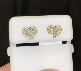 .15 CARAT REAL DIAMONDS STERLING SILVER YELLOW GOLD PLATED WOMENS 7 MM HEART EARRINGS STUDS