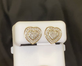 .30 CARAT REAL DIAMONDS STERLING SILVER YELLOW GOLD PLATED WOMENS 10 MM HEART EARRINGS STUDS