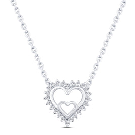 10K WHITE GOLD .15 CARAT REAL DIAMOND HEART PENDANT NECKLACE WITH GOLD CHAIN