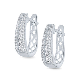 10K WHITE GOLD .85 CARAT REAL DIAMOND WOMENS LADIES HOOPS EARRINGS HUGGIE STUDS