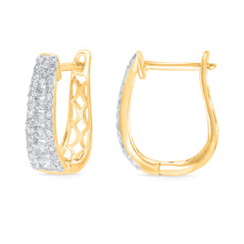 10K YELLOW GOLD .85 CARAT REAL DIAMOND WOMENS LADIES HOOPS EARRINGS HUGGIE STUDS