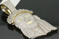 
              10K YELLOW GOLD 3.50 CARAT REAL DIAMOND 2 INCHES MEN JESUS FACE HEAD CROSS CHARM PENDANT
            