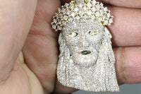 
              10K YELLOW GOLD 3.50 CARAT REAL DIAMOND 2 INCHES MEN JESUS FACE HEAD CROSS CHARM PENDANT
            