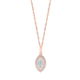10K ROSE GOLD .25 CARAT REAL DIAMOND PENDANT NECKLACE WITH 18 INCHES ROSE GOLD CHAIN