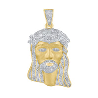 
              10K YELLOW GOLD .50 CARAT REAL DIAMOND 1.5 INCHES MEN JESUS FACE HEAD CROSS CHARM PENDANT
            