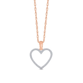 10K ROSE GOLD .15 CT REAL DIAMOND HEART PENDANT NECKLACE WITH GOLD CHAIN