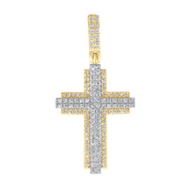 10K YELLOW GOLD .75 CARAT 1.50 INCHES REAL DIAMOND CROSS PENDANT CHARM CROSS WITH 18 INCH CHAIN
