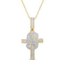 10K YELLOW GOLD .85 CARAT 1.25 INCHES REAL DIAMOND CROSS PENDANT CHARM