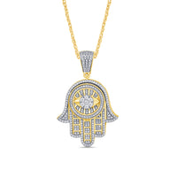 
              10K YELLOW GOLD .75 CARAT REAL DIAMOND 1.50 INCHES HAMSA HAND PENDANT CHARM
            