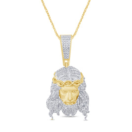 10K YELLOW GOLD .75 CARAT 1.50 INCHES REAL DIAMOND JESUS HEAD CROSS PENDANT CHARM CROSS