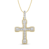 
              10K YELLOW GOLD .75 CARAT 1.50 INCHES REAL DIAMOND CROSS PENDANT CHARM CROSS
            