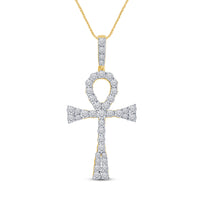 
              10K YELLOW GOLD 1.25 CARAT 2 INCHES REAL DIAMOND ANKH CROSS PENDANT CHARM
            