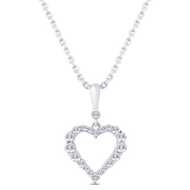 10K WHITE GOLD .30 CARAT REAL DIAMOND HEART PENDANT NECKLACE WITH GOLD CHAIN