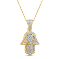
              10K YELLOW GOLD 1 CARAT REAL DIAMOND 1.25 INCHES HAMSA HAND PENDANT CHARM
            