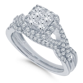 10K WHITE GOLD 1.25 CARAT REAL PRINCESS DIAMOND ENGAGEMENT RING WEDDING BAND BRIDAL SET