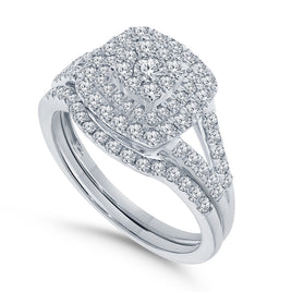 10K WHITE GOLD 1.10 CARAT REAL DIAMOND ENGAGEMENT RING WEDDING BAND BRIDAL SET