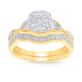 10K YELLOW GOLD .60 CARAT WOMEN REAL DIAMOND ENGAGEMENT RING WEDDING BAND RING SET