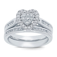 
              10K WHITE GOLD .60 CARAT WOMEN REAL DIAMOND HEART ENGAGEMENT RING WEDDING BAND RING SET
            