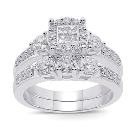 10K WHITE GOLD 1.75 CT WOMEN REAL DIAMOND ENGAGEMENT RING WEDDING BAND RING SET